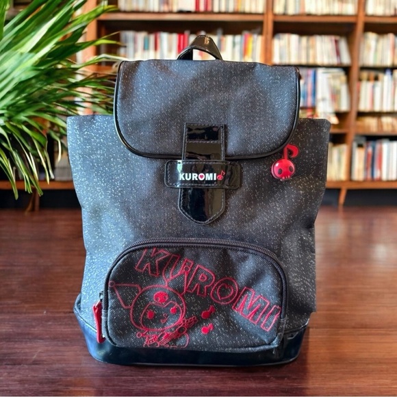 Sanrio Handbags - SANRIO KUROMI 2008 Black & Red Backpack Book Bag w/ Red & White Striped Lining